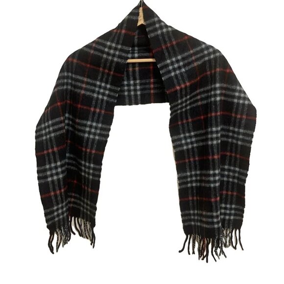 Auth Burberry's - Dark Navy Red Light Blue Cashmere Scarf - Picture 1 of 5
